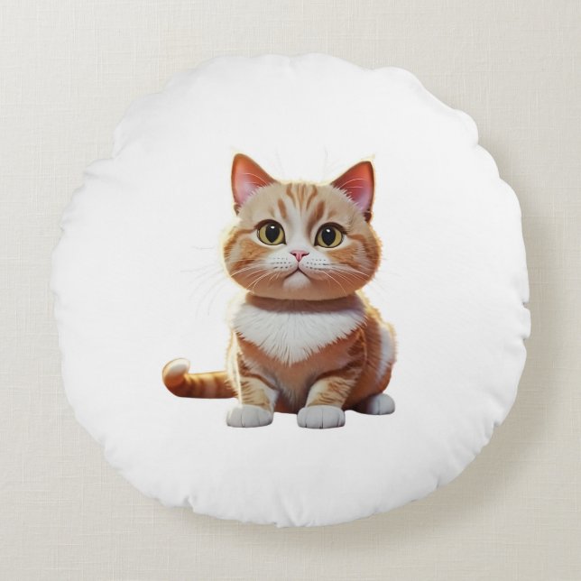 Playful Kitty Pillowcase Round Pillow (Front)