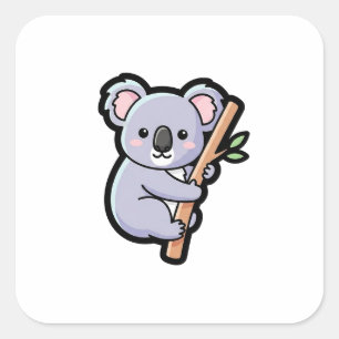 Playful Koala – Cute Kawaii Illustration Square Sticker