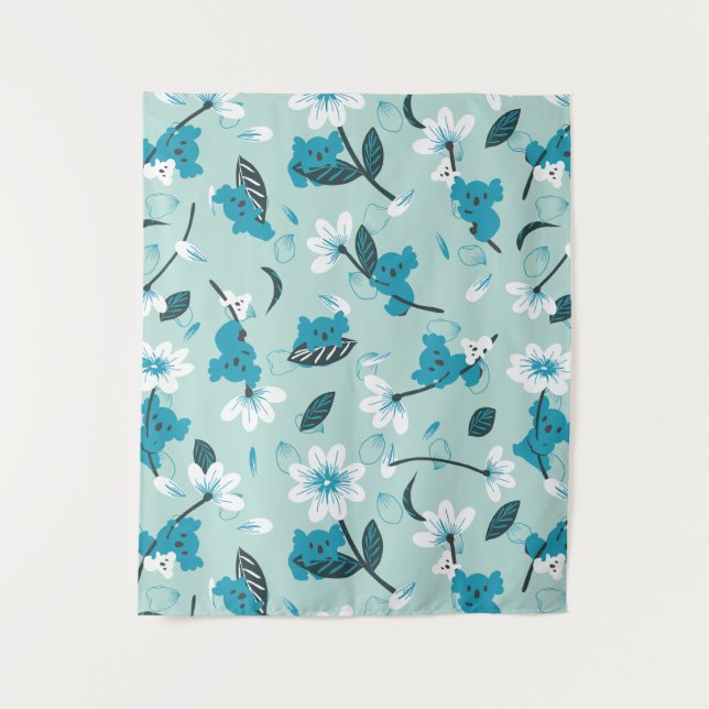 Playful Koala Pattern Cute Animal and Nature Art Tapestry (Front)