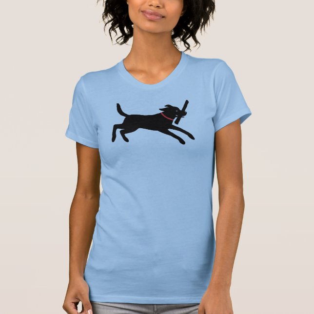 Playful Labrador Retriever Dog Black Lab Running T-Shirt (Front)