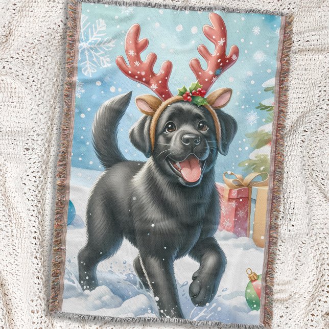 Playful Labrador Retriever Dog Christmas Puppy Throw Blanket (Creator Uploaded)