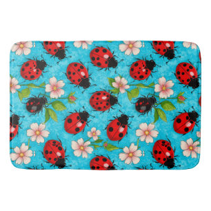 Playful Ladybug Blooms For Cottage Interiors Bath Mat