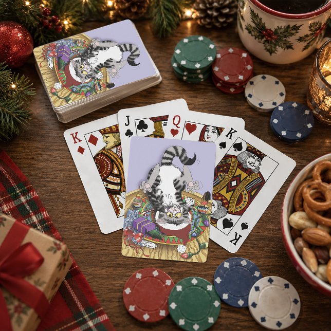 Playful Lavender Catnip Christmas Cat Funny Playing Cards (Creator Uploaded)