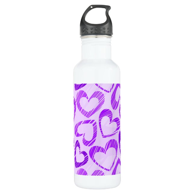 Playful Lavender Purple Cute Sketch Heart Pattern 710 Ml Water Bottle (Front)
