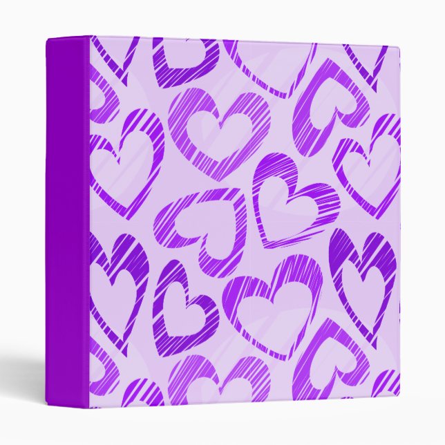 Playful Lavender Purple Cute Sketch Heart Pattern Binder (Front/Spine)