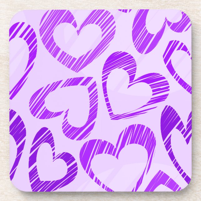 Playful Lavender Purple Cute Sketch Heart Pattern Coaster (Front)