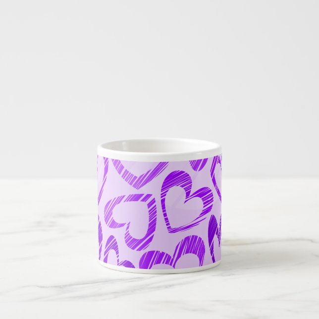 Playful Lavender Purple Cute Sketch Heart Pattern Espresso Cup (Front)
