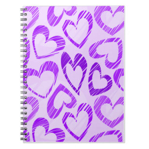Playful Lavender Purple Cute Sketch Heart Pattern Notebook