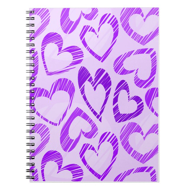 Playful Lavender Purple Cute Sketch Heart Pattern Notebook (Front)