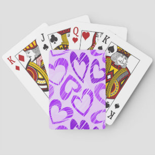 Playful Lavender Purple Cute Sketch Heart Pattern Playing Cards