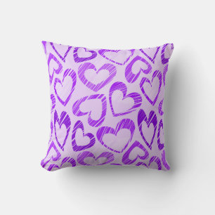 Playful Lavender Purple Cute Sketch Heart Pattern Throw Pillow