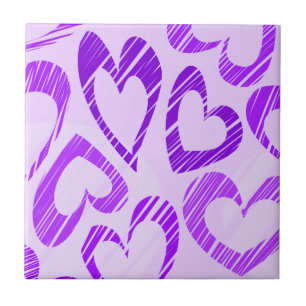 Playful Lavender Purple Cute Sketch Heart Pattern Tile