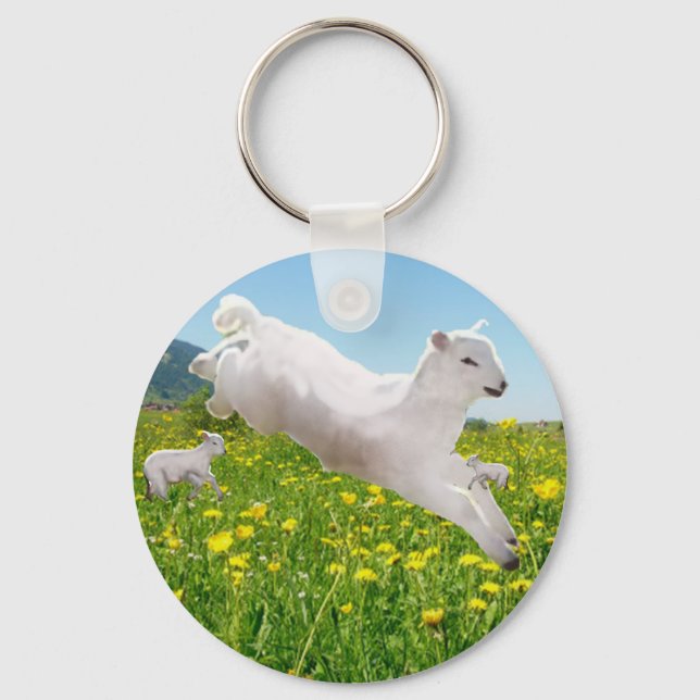Playful Leaping Lambs Easter   Keychain (Front)