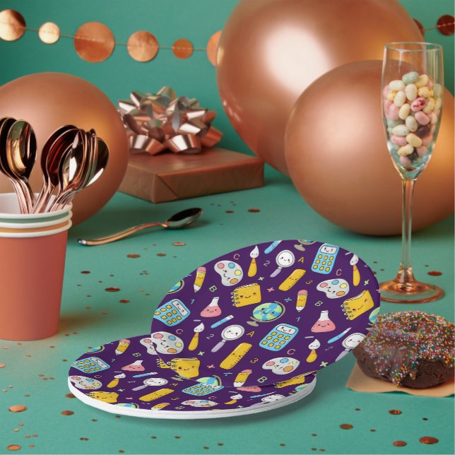 Playful Learning – Cute Education Seamless Pattern Paper Plate (Multi)