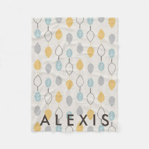 Playful Leaves Pattern w/ Name Fleece Blanket
