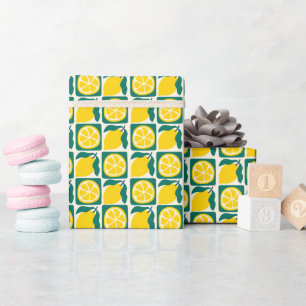 Playful Lemon Check Pattern Wrapping Paper Roll
