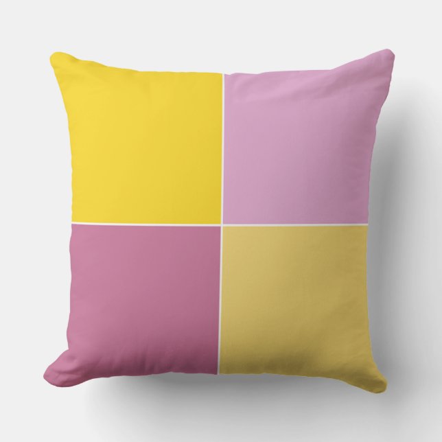 Playful Lemon Raspberry Squares Throw Pillow (Front)