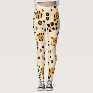Playful Leopard Heads Pattern Leggings