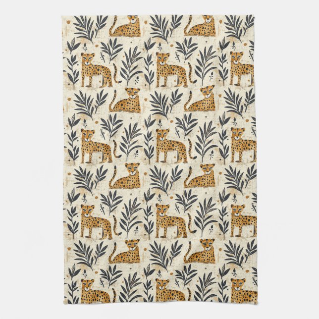 Playful Leopard Jungle Pattern Kitchen Towel (Vertical)