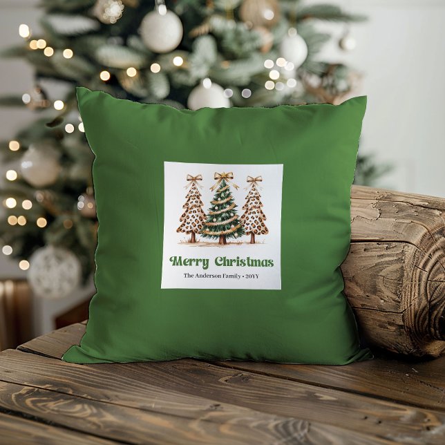 Playful Leopard Pattern Christmas Name Custom   Throw Pillow (Playful Leopard Pattern Christmas Name Custom Pillow)