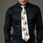Playful lettering Christmas trees minimalist tie<br><div class="desc">✅ For matching items search #37L in my collections ✅ Celebrate the holidays in style with this watercolor Christmas trees and leopard print tie. Featuring minimalist designs, earthy green and gold tones, hand-drawn elements, and playful lettering, it’s perfect as a personalized gift for him. Elegant, festive, and customizable, this tie...</div>