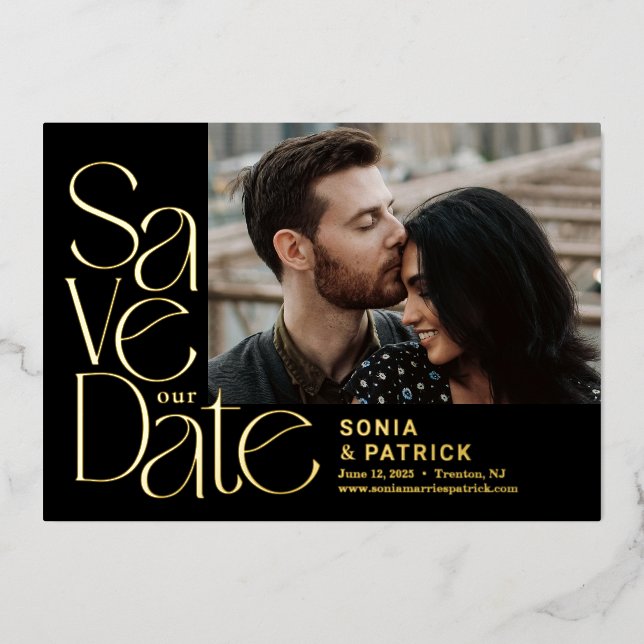 Playful Letters FOIL Wedding Save The Date Card (Front)