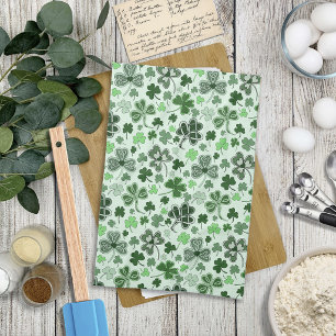 Playful Light Green Shamrock Hearts Pattern Celtic Kitchen Towel
