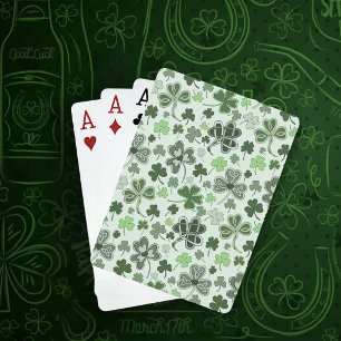 Playful Light Green Shamrock Hearts Pattern Celtic Playing Cards
