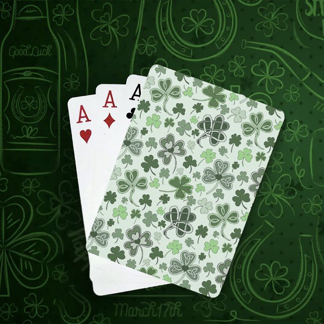 Playful Light Green Shamrock Hearts Pattern Celtic Playing Cards (Creator Uploaded)