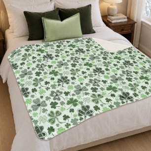 Playful Light Green Shamrock Hearts Pattern Celtic Sherpa Blanket