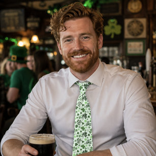 Playful Light Green Shamrock Hearts Pattern Celtic Tie