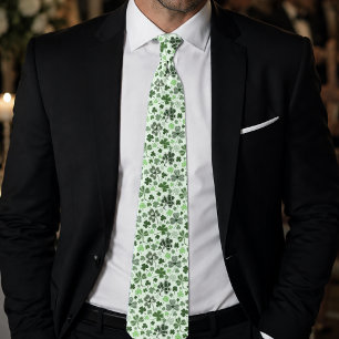 Playful Light Green Shamrock Hearts Pattern Celtic Tie