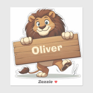 Playful Lion with Wooden Name Plate