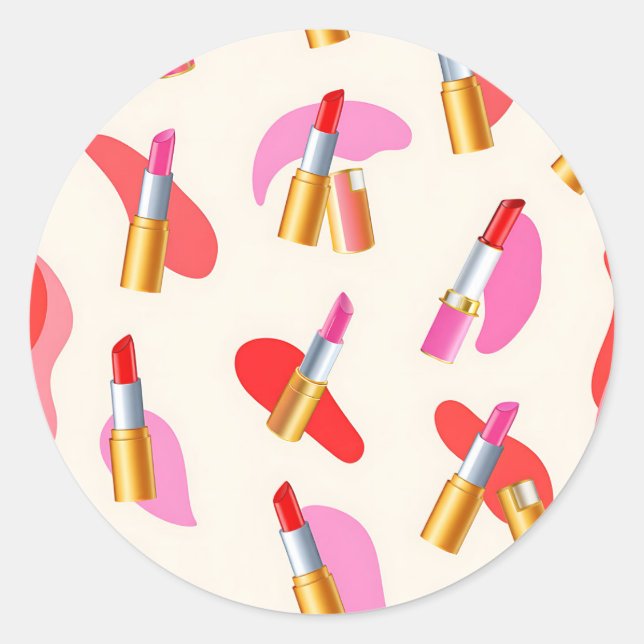 Playful Lipstick Beauty Glam Pattern Classic Round Sticker (Front)