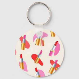 Playful Lipstick Beauty Glam Pattern Keychain