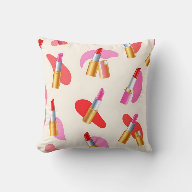 Playful Lipstick Beauty Glam Pattern Throw Pillow (Front)