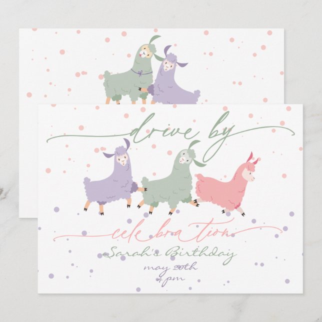 Playful Llama Surprise Birthday Celebration Parade Invitation (Front/Back)