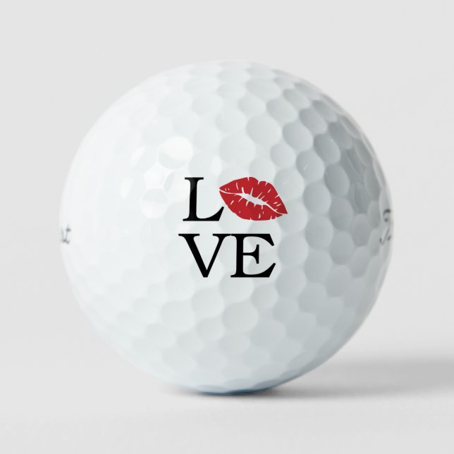 Playful 'LOVE' Red Lips Flirty Modern Romance Gift Golf Balls (Front)