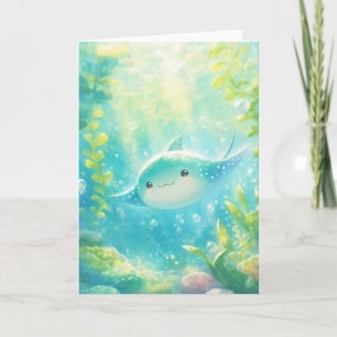 Playful Manta Ray Swimming in Coral Waters Card