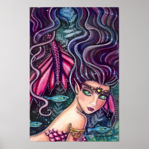 Playful Mermaid and Fish Poster