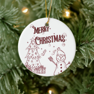 Playful Merry Christmas Ceramic Ornament