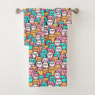 Playful Minimalist Cats in Multi-Colored Pastels Bath Towel Set