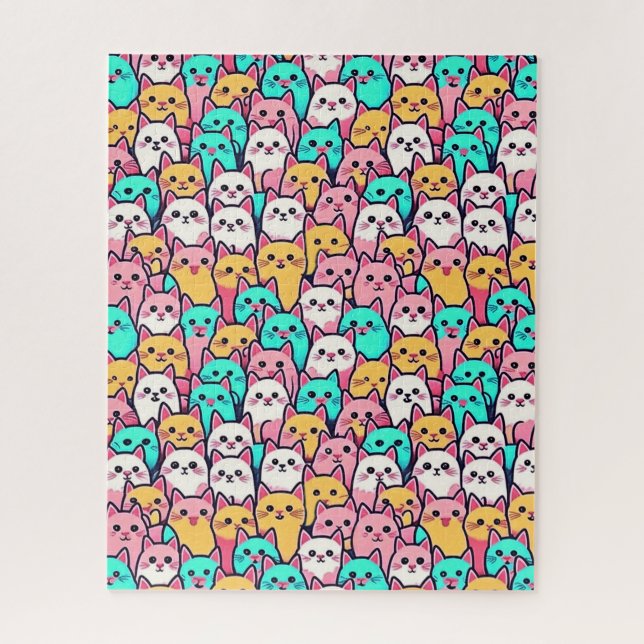 Playful Minimalist Cats in Multi-Coloured Pastels Jigsaw Puzzle (Vertical)