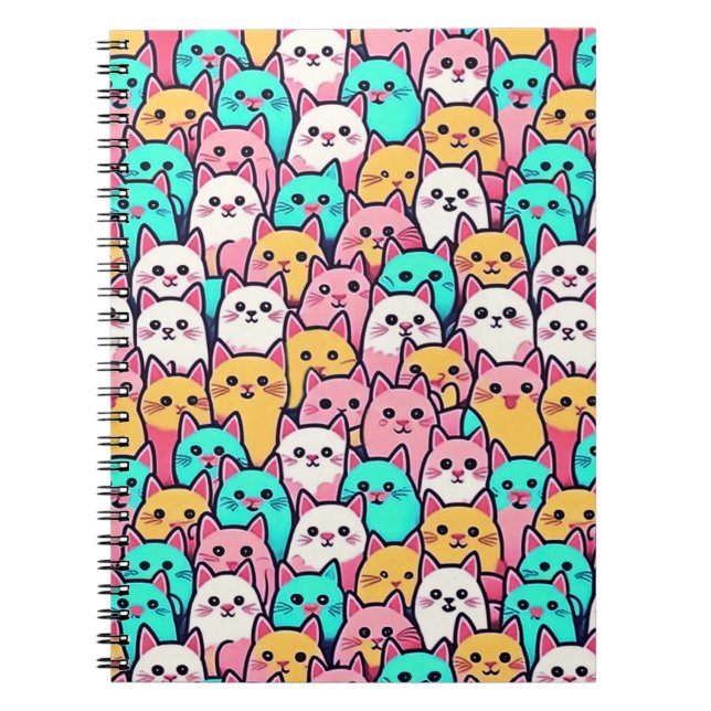 Playful Minimalist Cats in Multi-Coloured Pastels Notebook (Front)