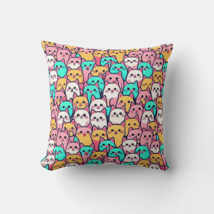 Playful Minimalist Cats in Multi-Coloured Pastels Throw Pillow