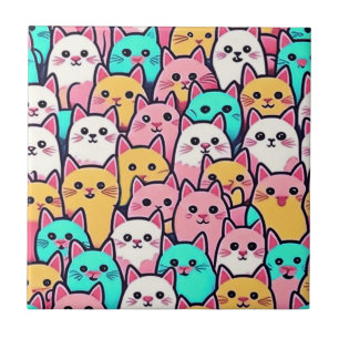 Playful Minimalist Cats in Multi-Coloured Pastels Tile