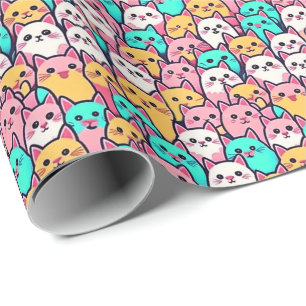 Playful Minimalist Cats in Multi-Coloured Pastels Wrapping Paper