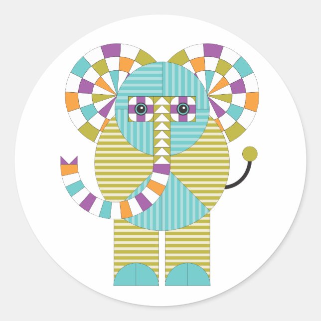 Playful Modern Elephant Quilt Pattern Classic Round Sticker (Front)