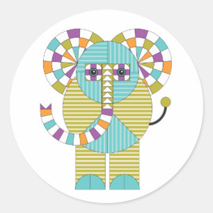 Playful Modern Elephant Quilt Pattern Classic Round Sticker