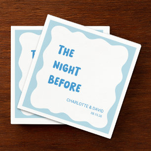 Playful Modern Wavy Blue & White Rehearsal Dinner Napkin